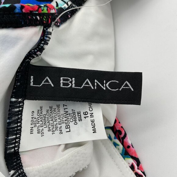 La Blanca Casa Azul Colorful Tiles 1-pc Swimsuit Tie Front w/accents Sz 16 NWT - Picture 7 of 12